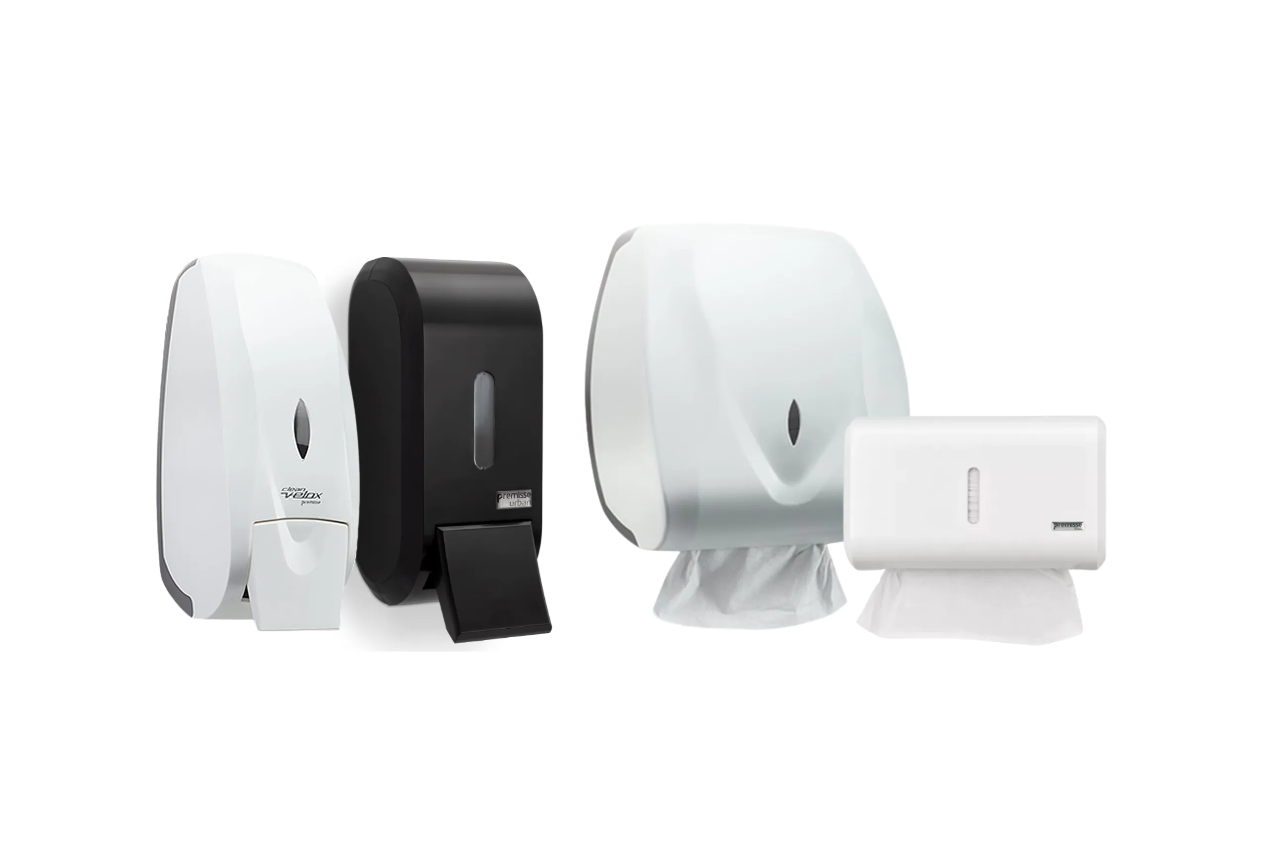 Dispensers para sabonete, álcool em gel e papeleiras